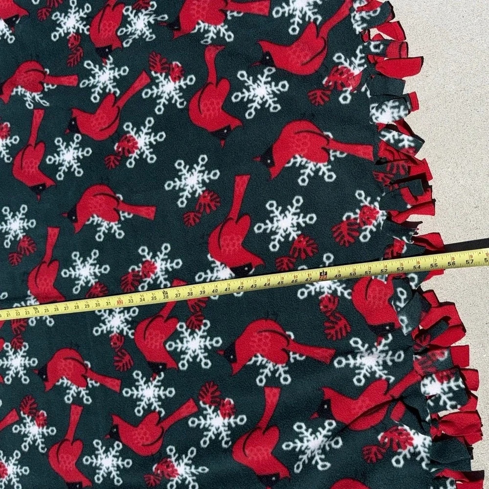 Handmade Fleece Tie Blanket Red Cardinals Snowflakes Christmas Winter Throw